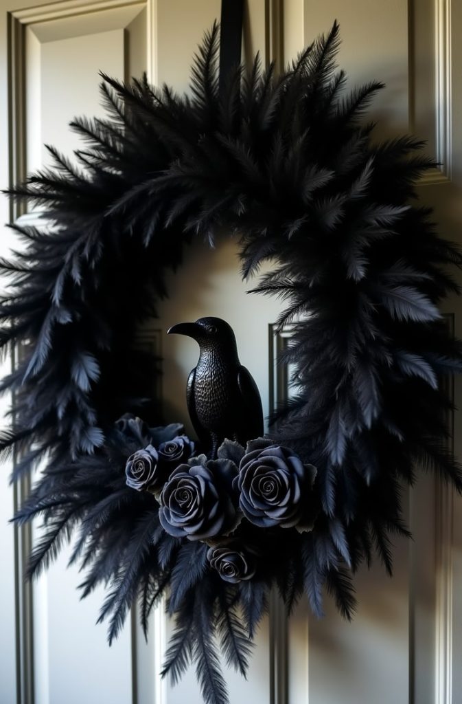 Gothic Raven Feather Wreath