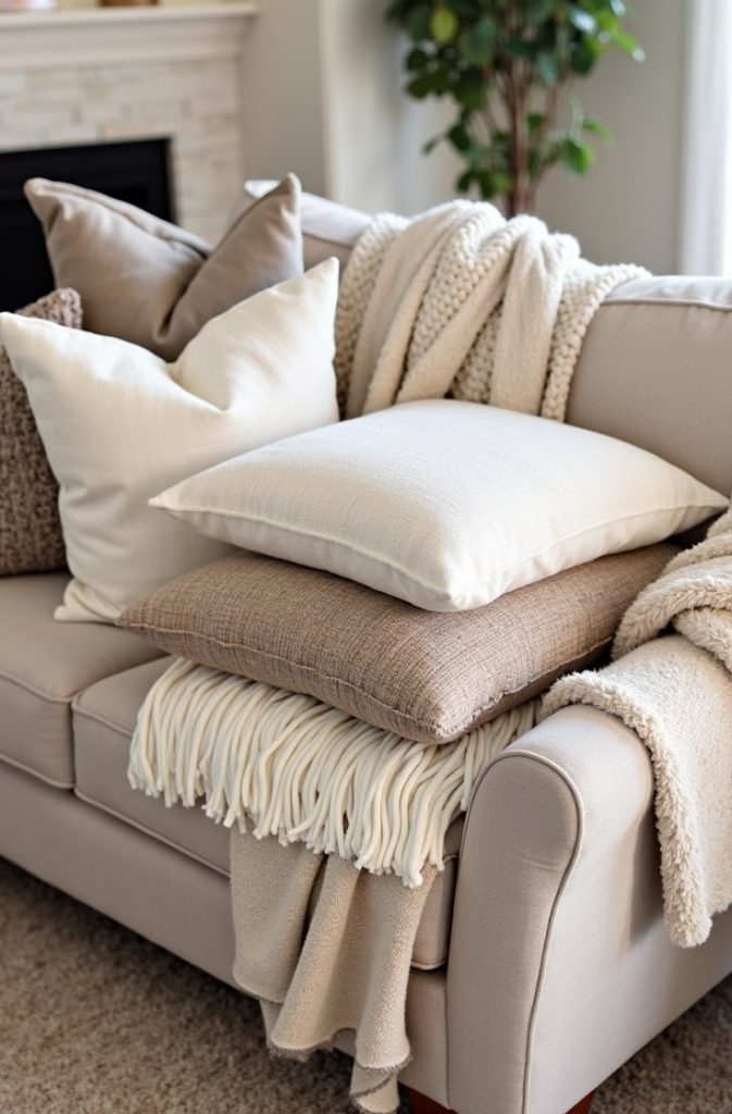  Layer Neutral Throw Blankets & Pillows
