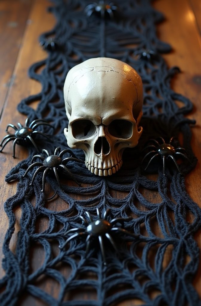 Spiderweb Table Runner with Skull Center