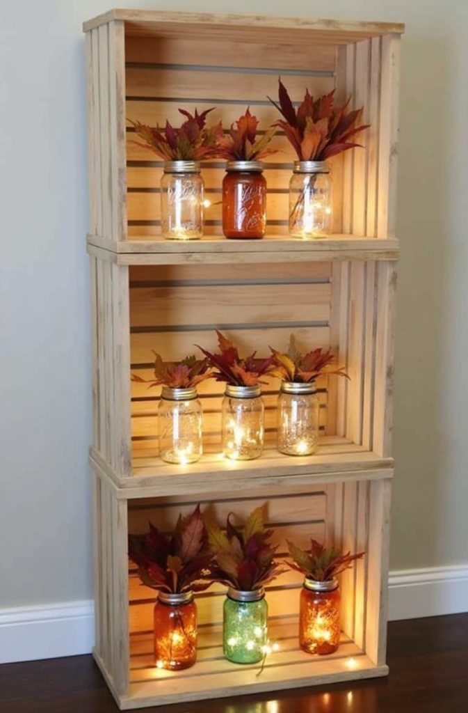 Wooden Crate Shelving with Fall Accents
