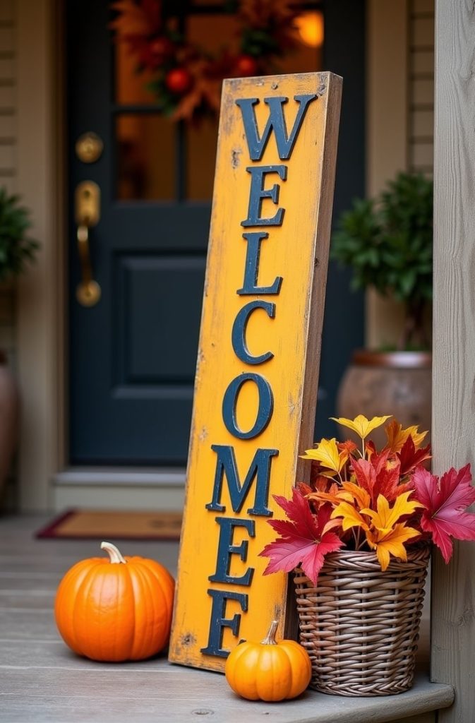 Wooden Welcome Sign with Fall Accents