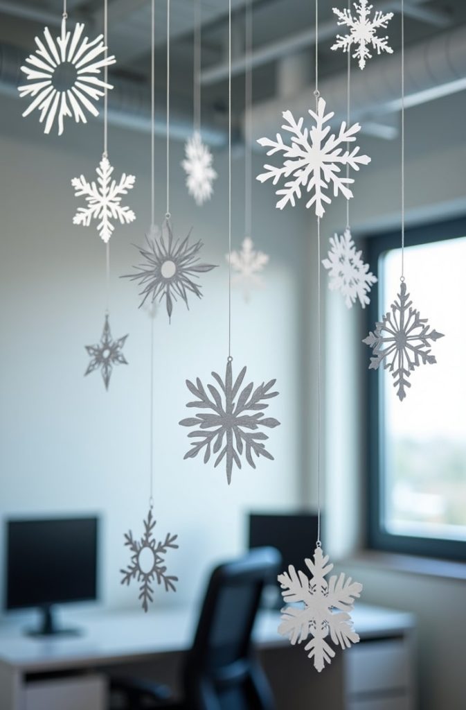 DIY Paper Snowflake Ceiling Decor