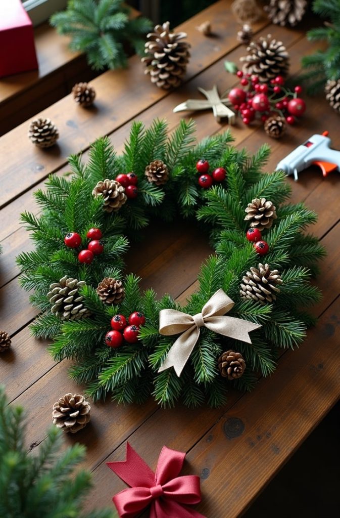 Evergreen Wreath with Pinecones