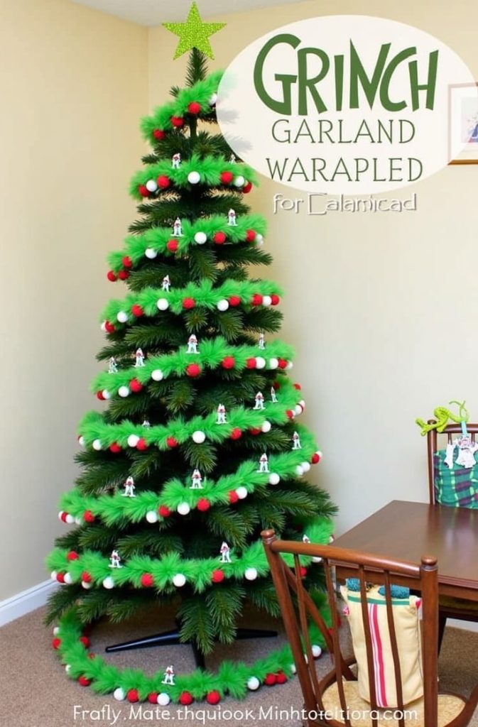 Grinch Garland Wrapped Tree