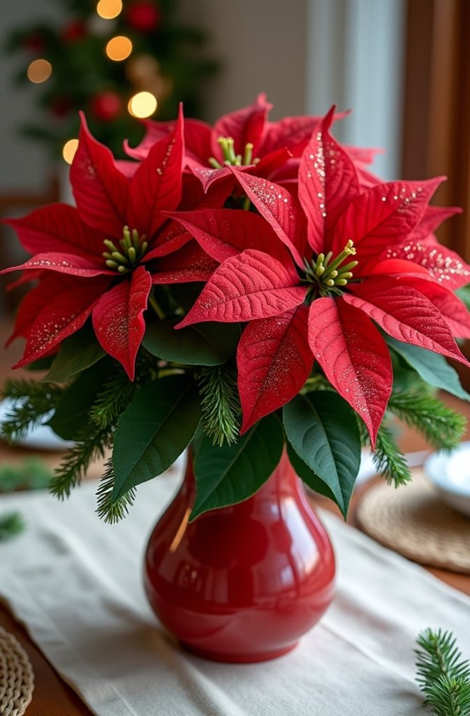Poinsettia and Glitter Flower Arrangement