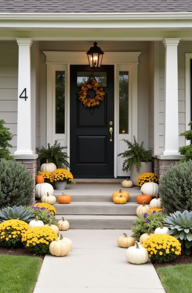 Set Up a Cozy Pumpkin Yard Display by the Front Walkway
