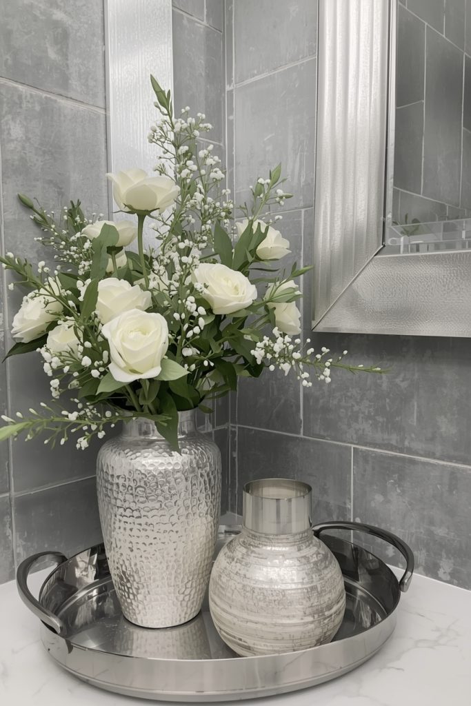 Add Dimension with Mixed Metallic Bathroom Decor