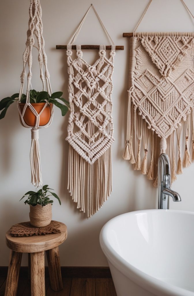 Add Macramé & Woven Wall Hangings for a Boho Cowgirl Bathroom Look