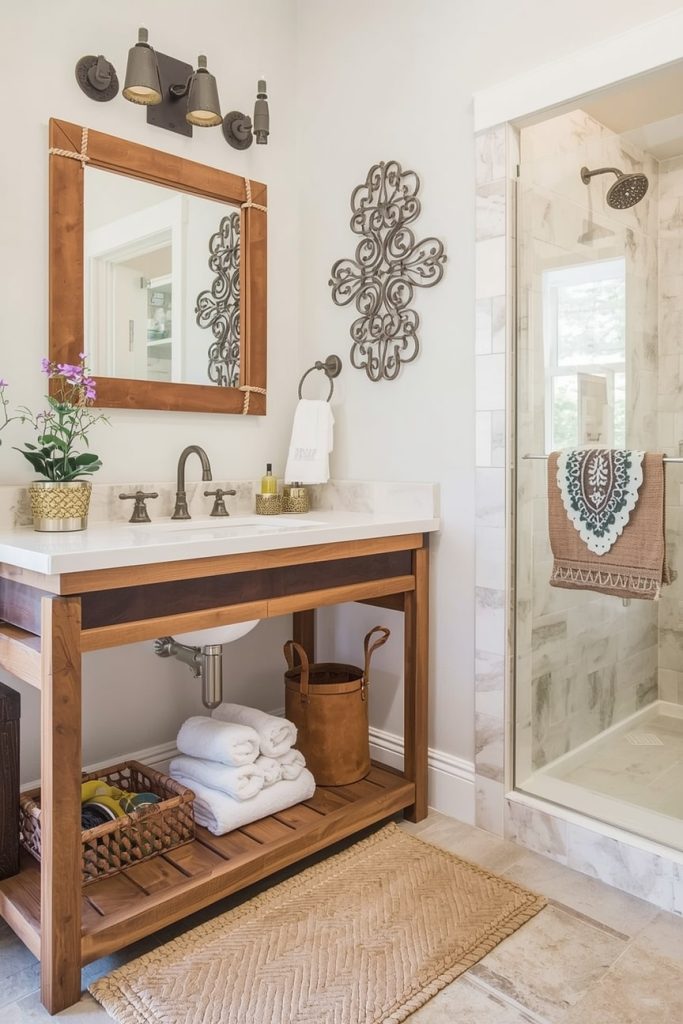 Incorporate Western Ranch Bathroom Décor Using Leather, Rope, and Iron