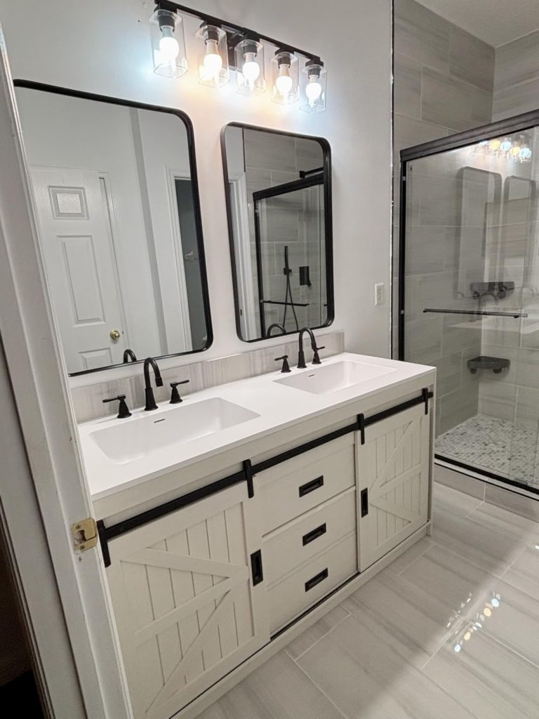 LUXOAK 60" Farmhouse Bathroom Double Vanity Sliding Barn Door