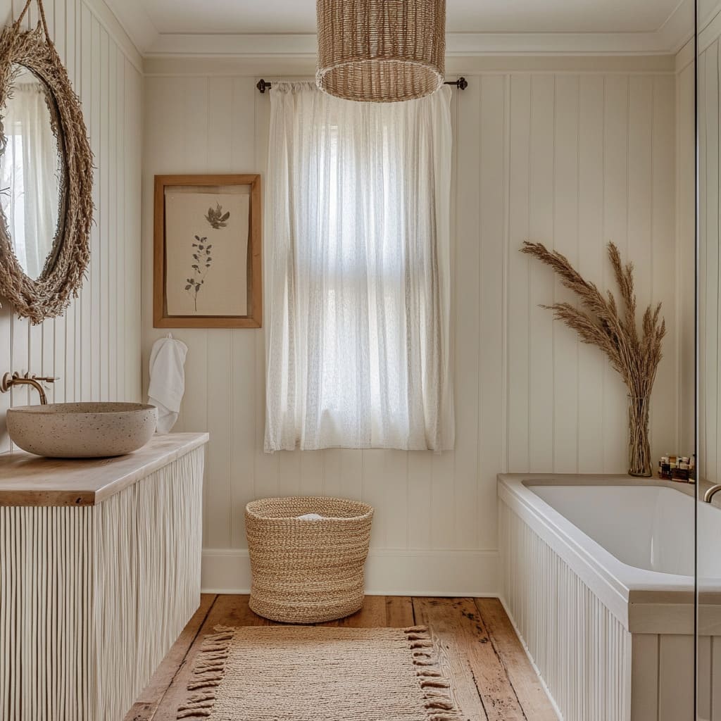 Mix Natural Textures for a Boho Rustic Bathroom Décor Base
