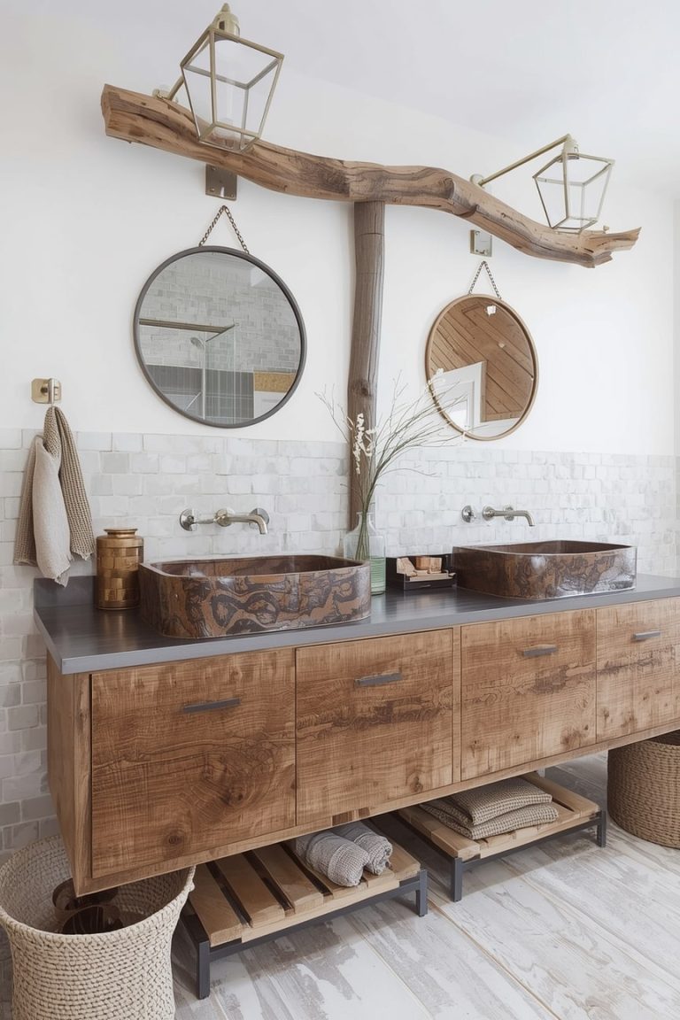 Rustic Lodge Bathroom Ideas Stone, Wood & Natural Materials-min