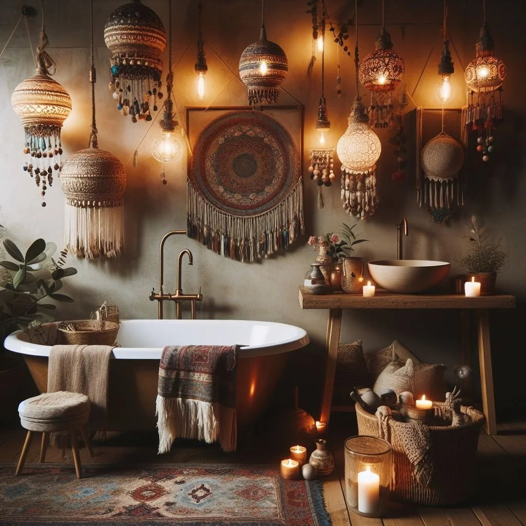 Use Ambient Lighting for a Cozy Boho Ranch Bathroom