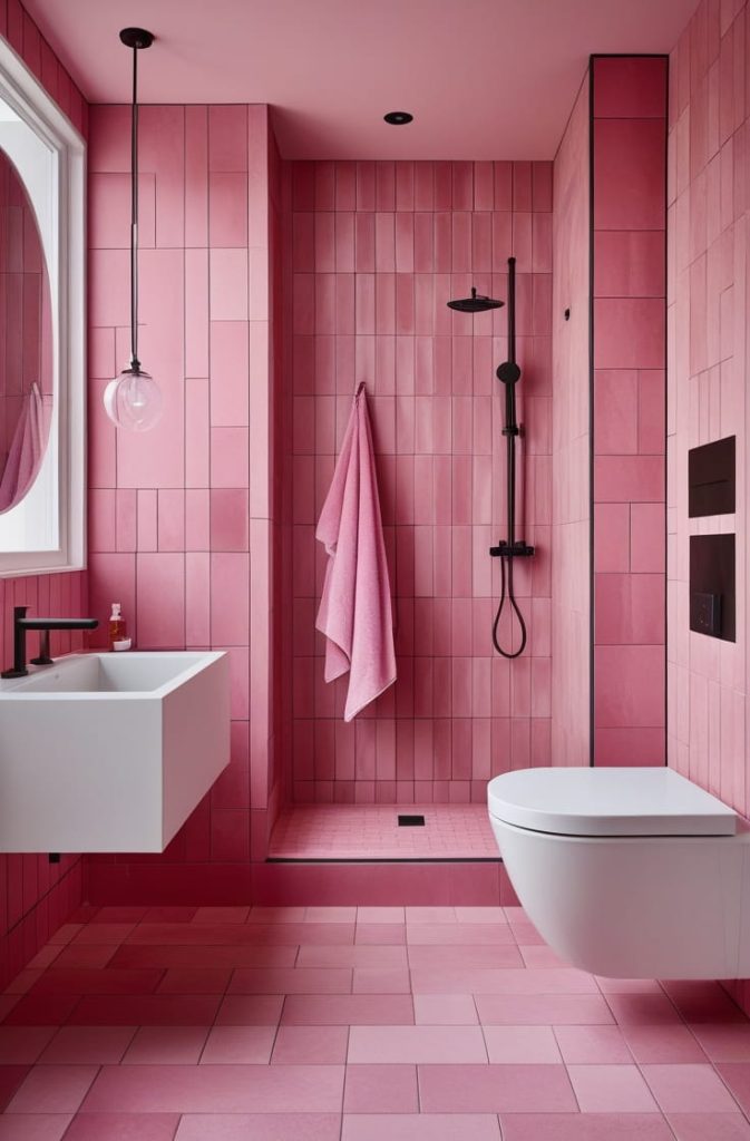 Boho Pink Bathroom with Natural Textures
