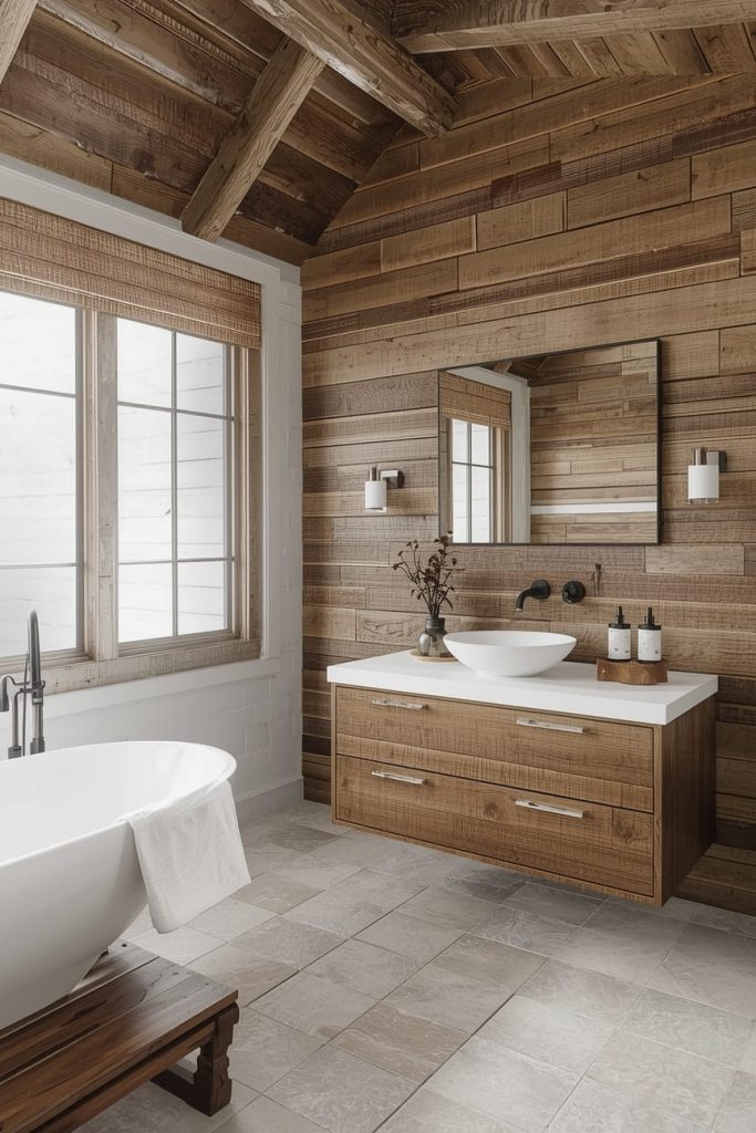 Greenery & Warm Tone Bathroom Decor