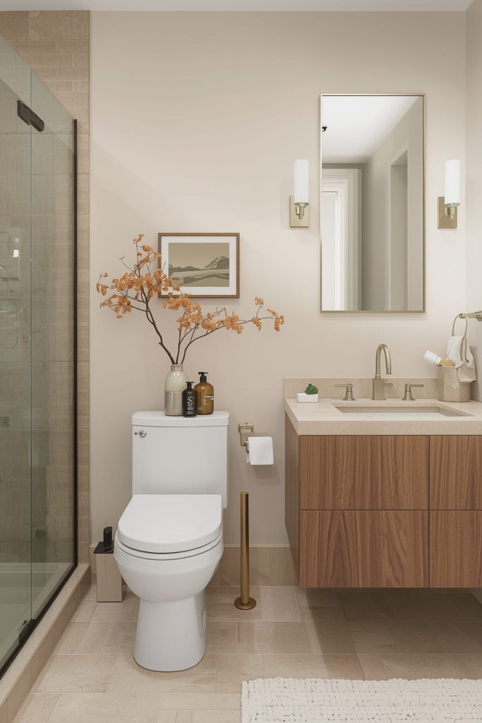 Neutral Bathroom with Black Fixtures for Contrast