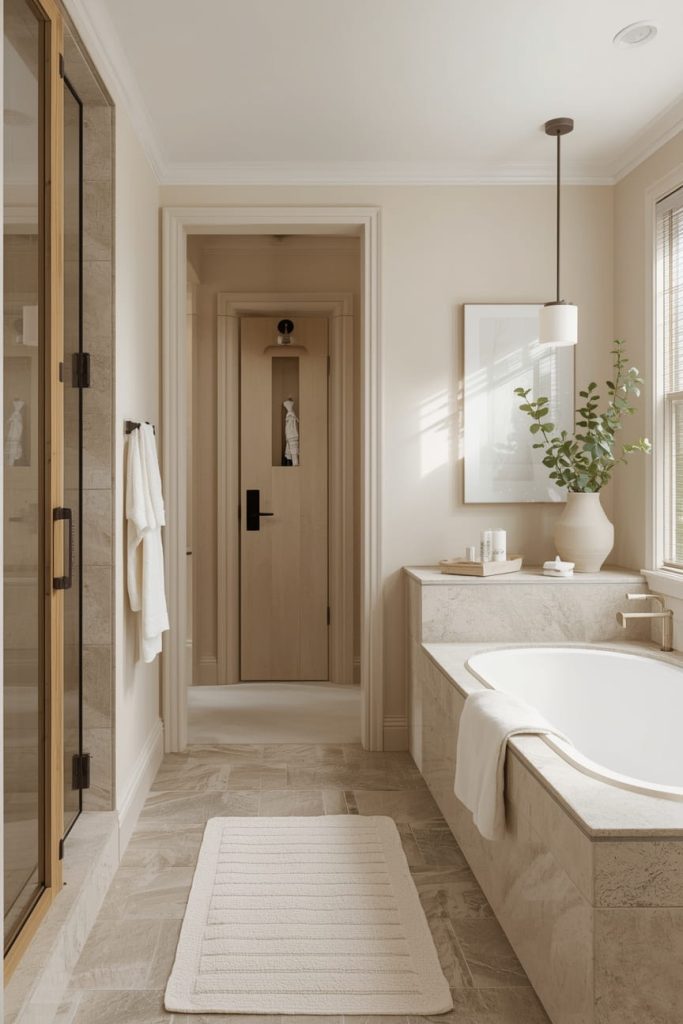 Neutral Master Bathroom with Layered Textures