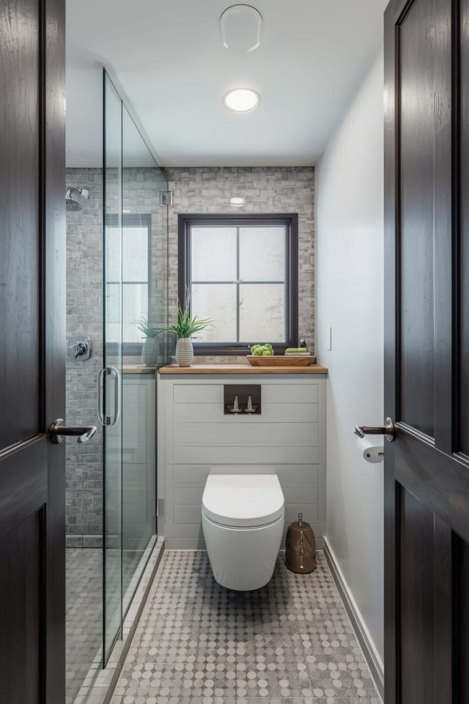 Offset Vanity Layout for Asymmetrical Spaces