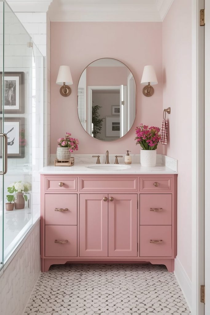 Pink Bathroom Wallpaper for Pattern and Depth