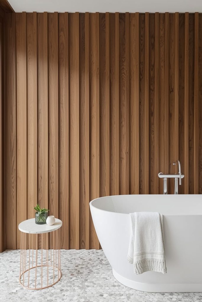 Wood Panel Bathroom Wall for Warmth and Texture