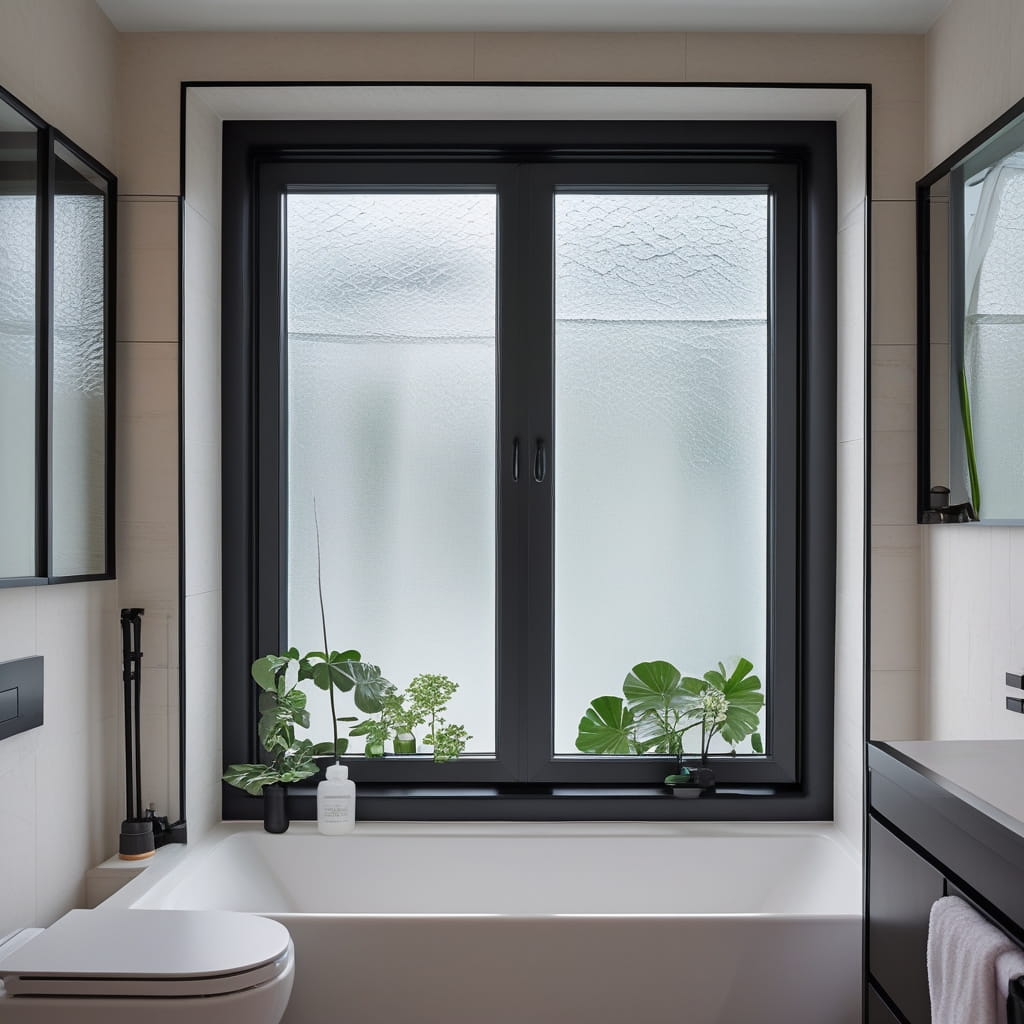 Black-Framed Bathroom Windows for Modern Contrast