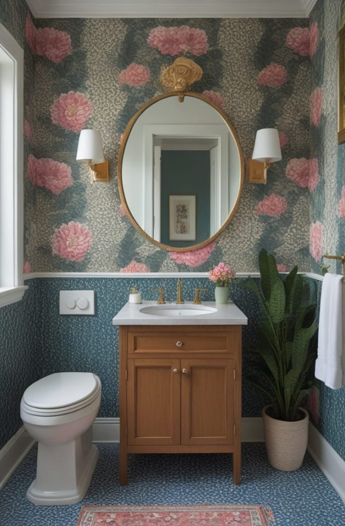 Large Powder Room Inspiration with Accent Wall