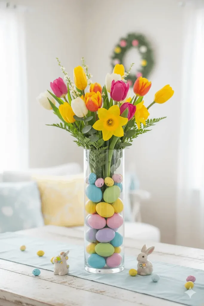 Layered Vase Arrangement with Eggs