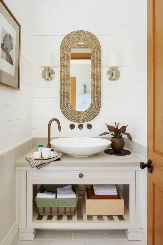 Luxury Half Bathroom Ideas with Chandelier Lighting