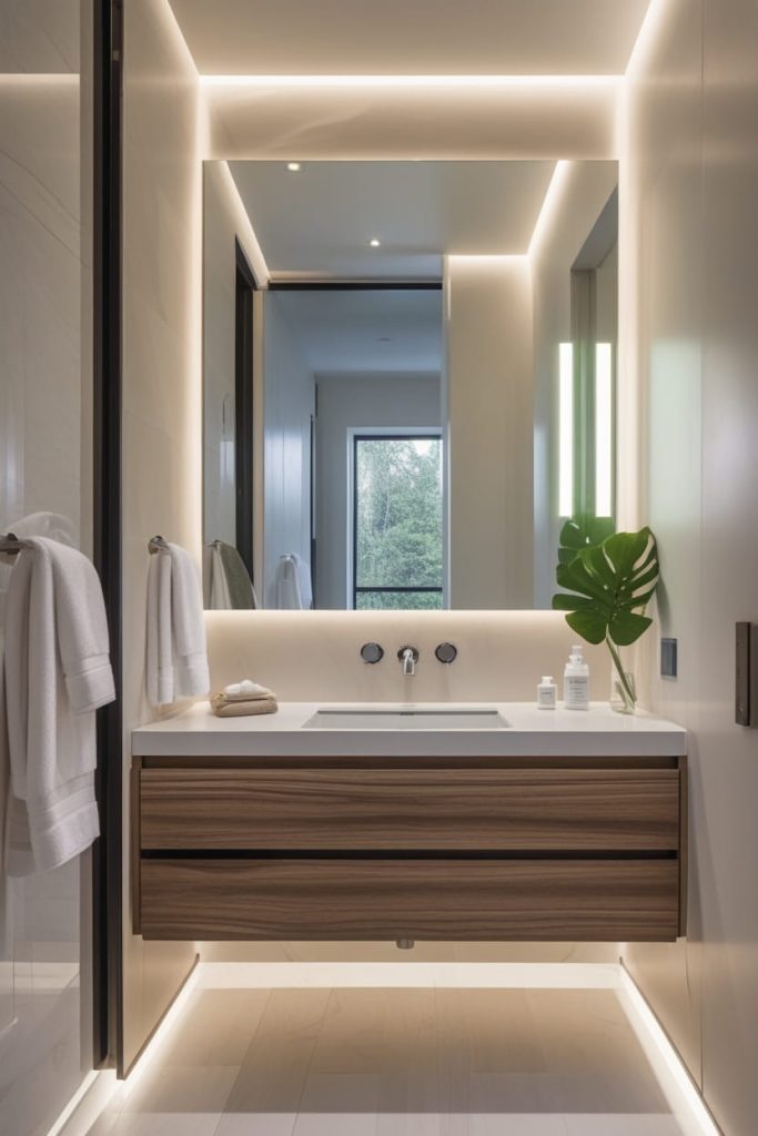 Luxury Powder Room for Guests with Marble Finishes