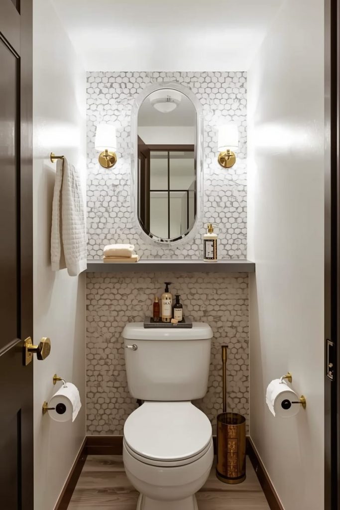 Minimalist Narrow Toilet Room with Neutral Colors