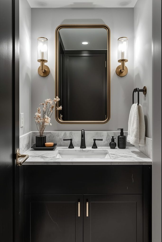 Modern Guest Powder Room with Floating Vanity Ideas