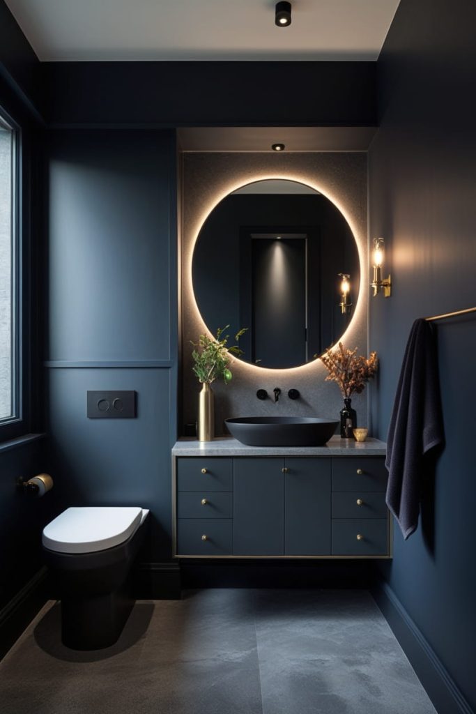 Modern Large Half Bathroom with Floating Vanity