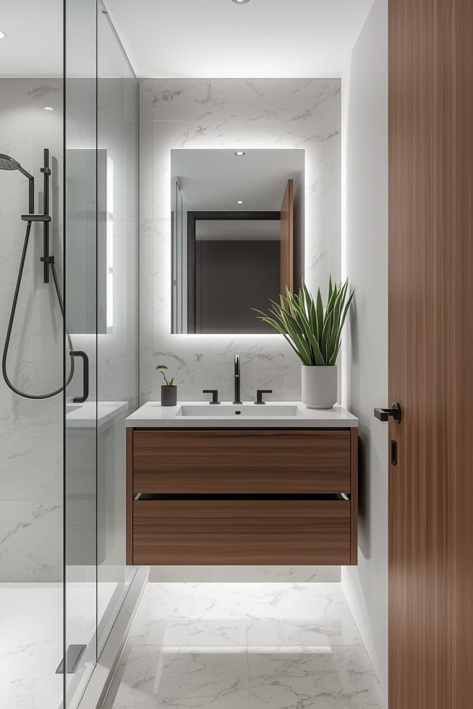 Modern Narrow Bathroom with Floating Vanity