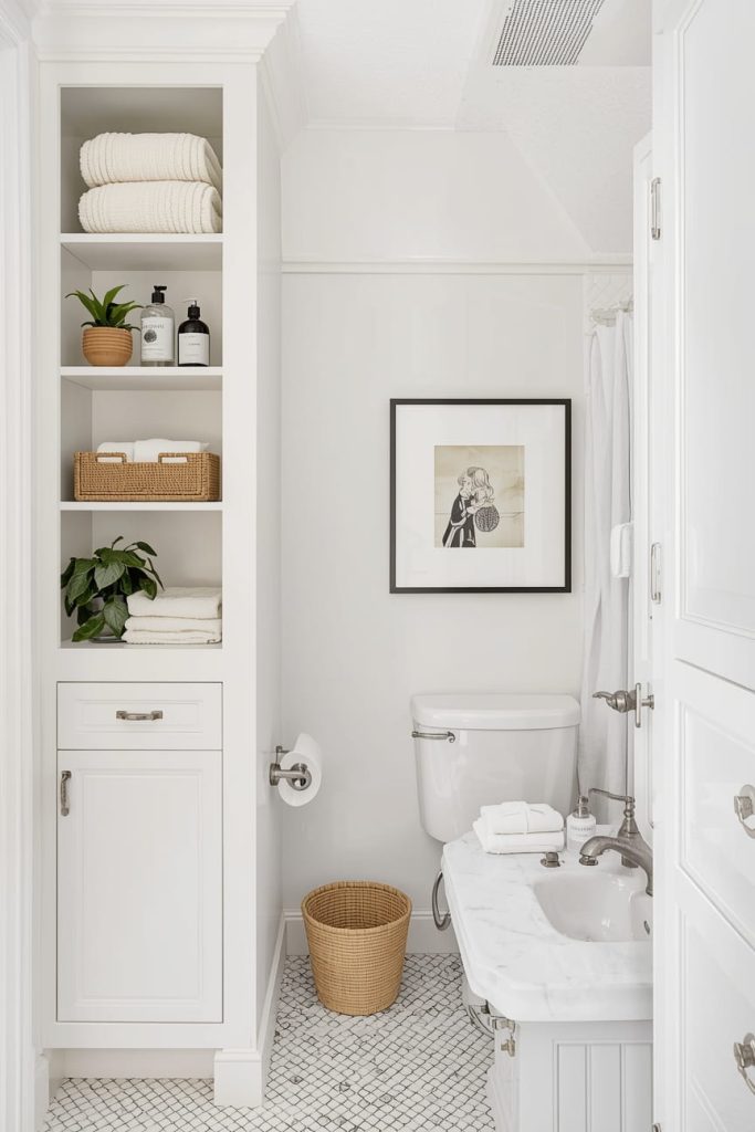 Narrow Powder Room Ideas with Large Mirror Illusion