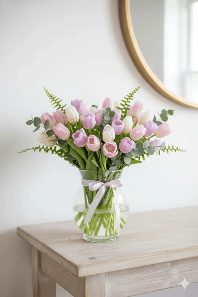 Pastel Tulip Entryway Arrangement