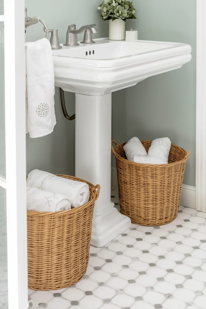 Pedestal Sink Storage with Corner Shelves