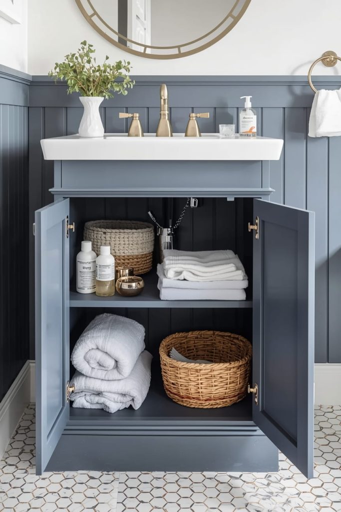 Pedestal Sink Storage with Hooks and Hanging Solutions