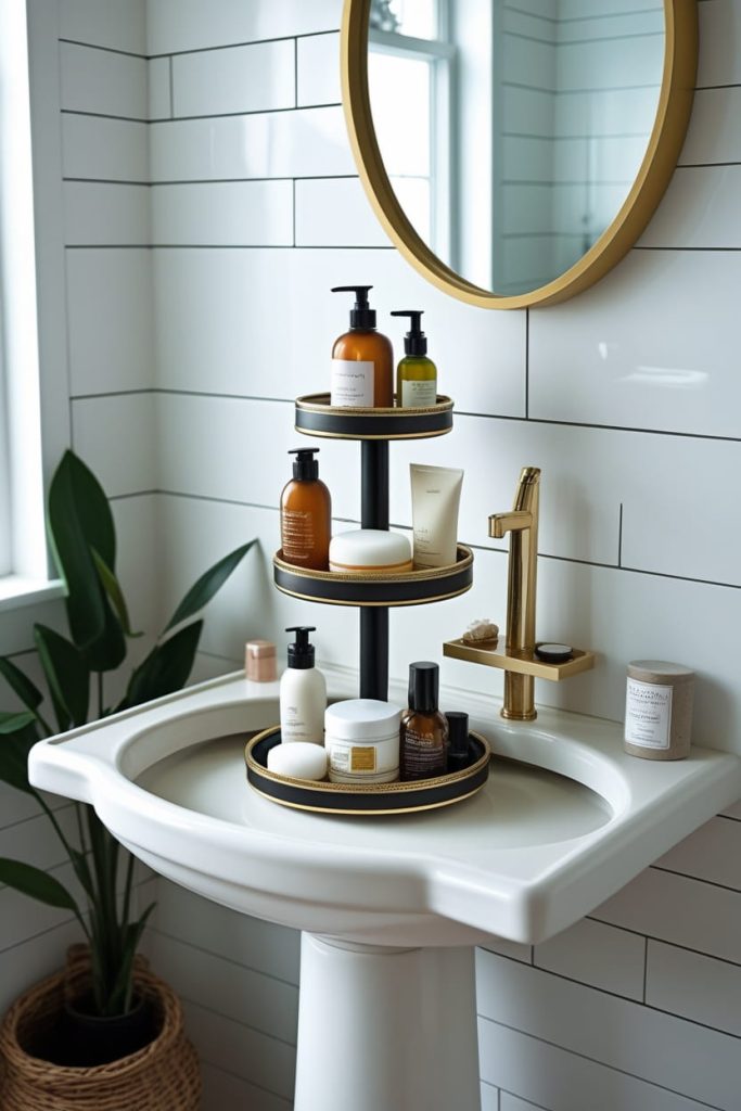 Pedestal Sink Storage with Tiered Baskets