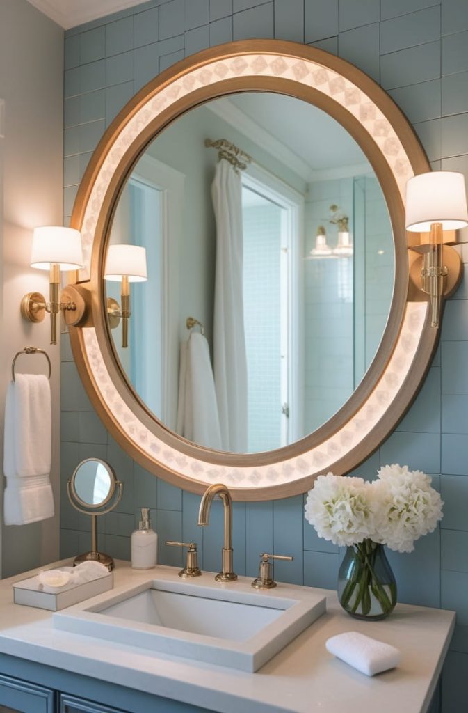 Small Guest Powder Room Decorating Ideas with Statement Wallpaper