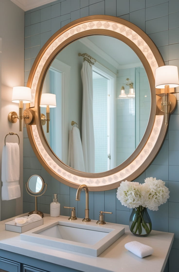 Small Guest Powder Room Decorating Ideas with Statement Wallpaper