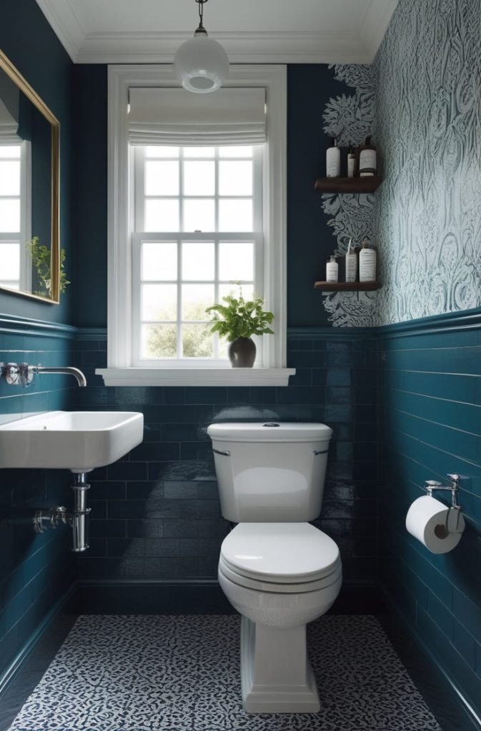 Space-Saving Toilet Room with Corner Sink