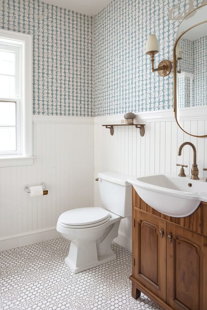 Antique Powder Room with Ornate Mirror