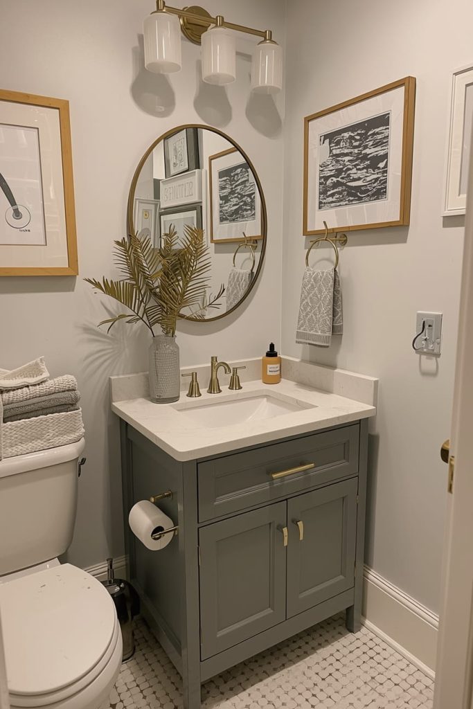 Contemporary Powder Room Decor with Bold Lighting