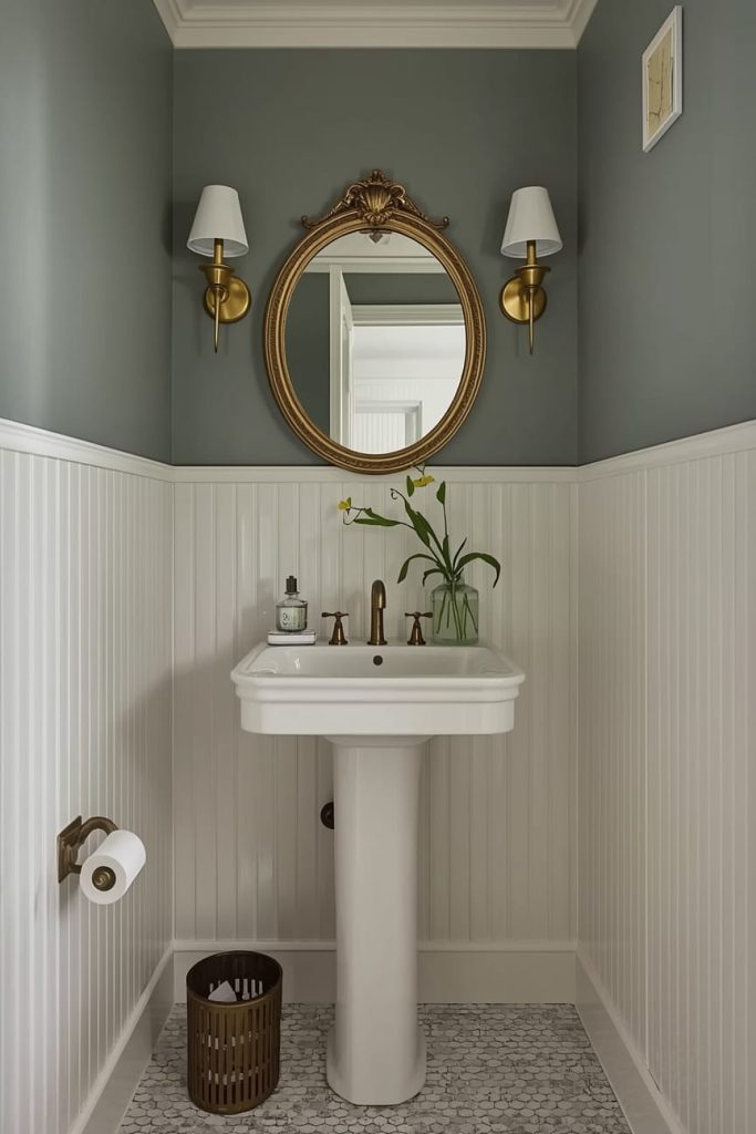 Cottage Style Powder Room with Soft Pastels