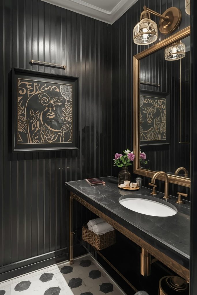 Dramatic Dark Luxury Powder Room Design