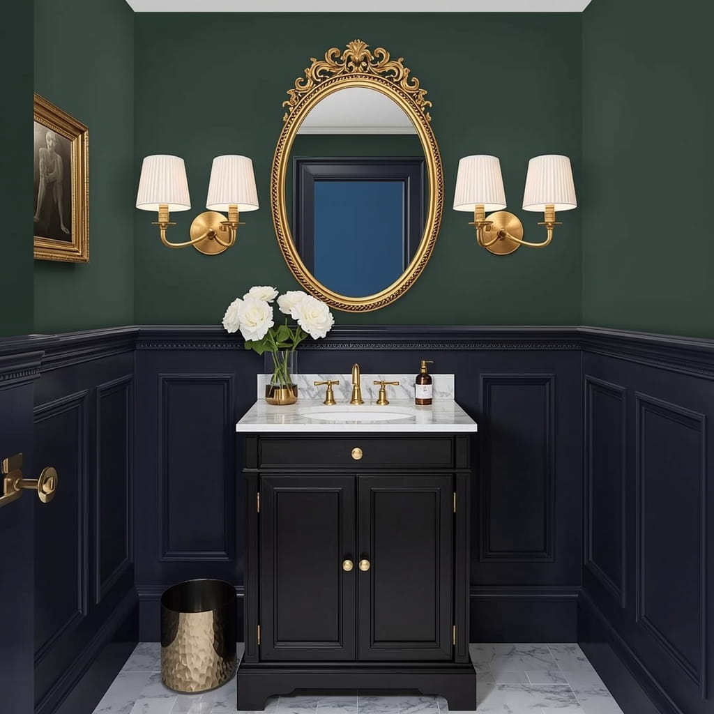 Elegant Powder Room Wainscoting Ideas with Decorative Molding