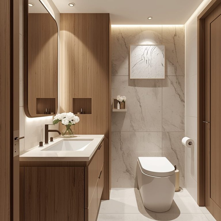 Elegant Powder Room with Designer Wallpaper