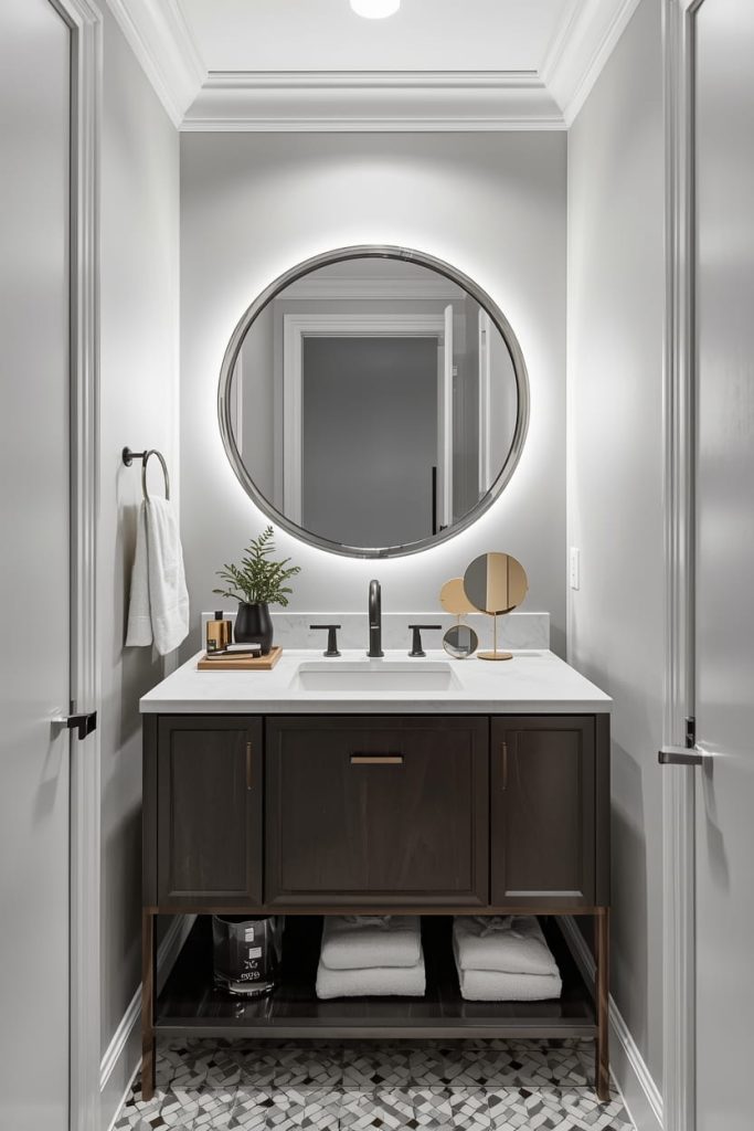 Floating Vanity in a High-End Powder Room