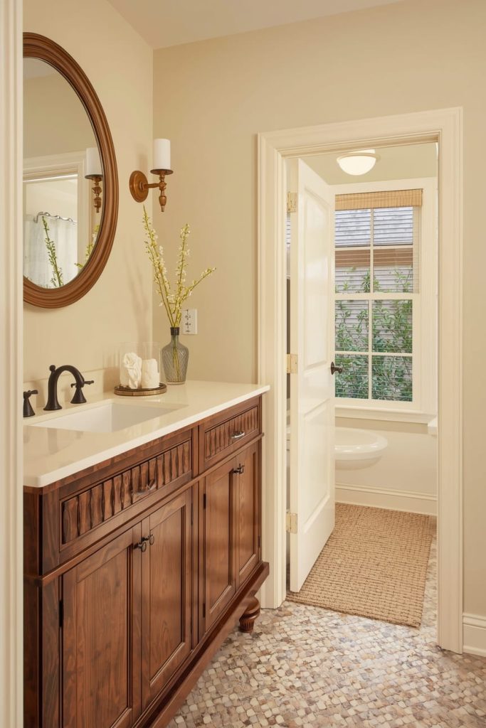  French Country Powder Room with Rustic Touches