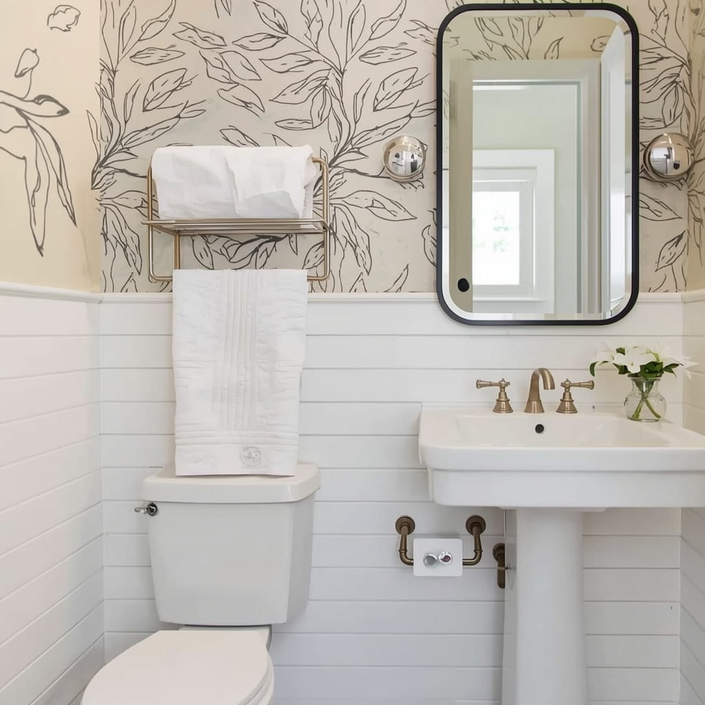 Half Bathroom Shiplap Accent Wall